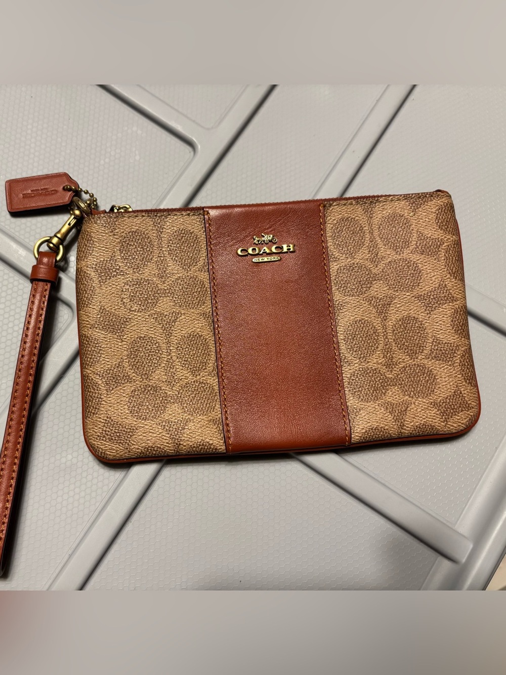 COACH Brown Signature Canvas & Leather Wristlet